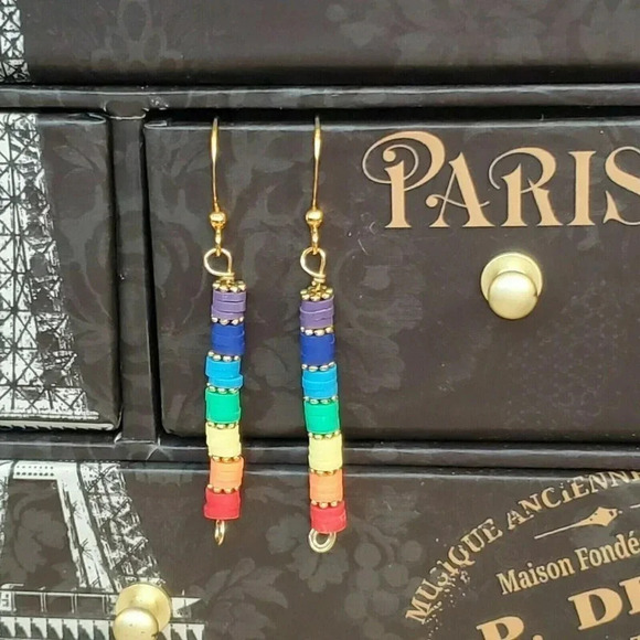 Yoga Chakra Energy Gold Plated Rainbow LGBTQ Pride Handcrafted Earrings - Picture 8 of 11